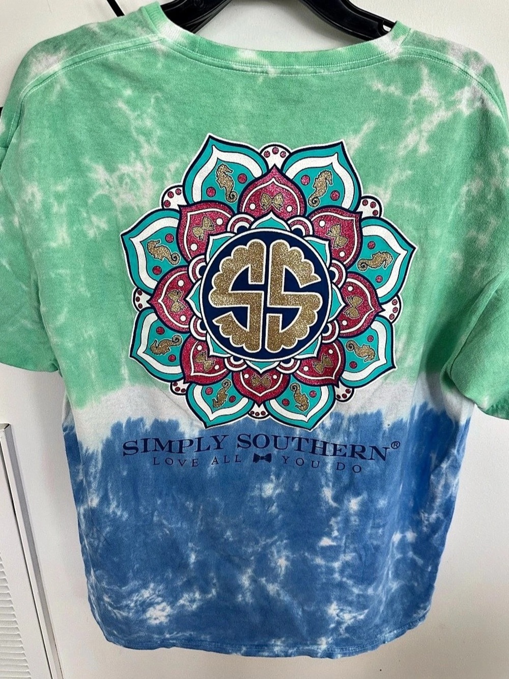 Simply Southern Sea La Vie Mandala Tie-Dye T-Shirt Green & Blue Large
